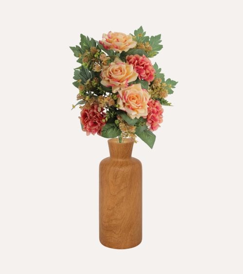 Palma Decorativa Hortensias y Rosas de Poliéster y Plástico