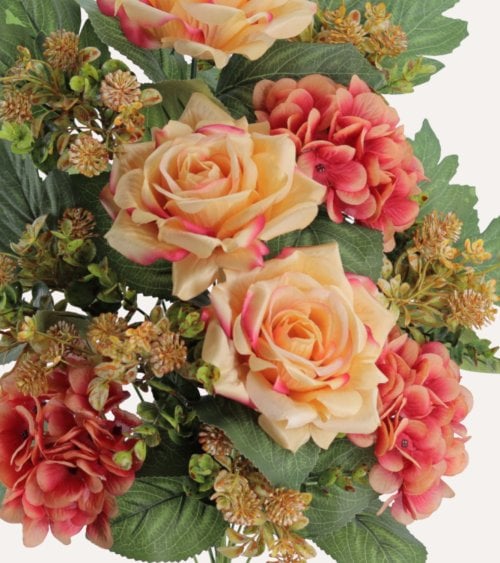 Palma Decorativa Hortensias y Rosas de Poliéster y Plástico