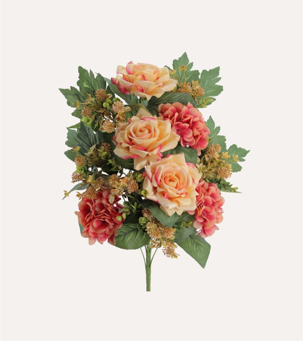 Palma Decorativa Hortensias y Rosas de Poliéster y Plástico