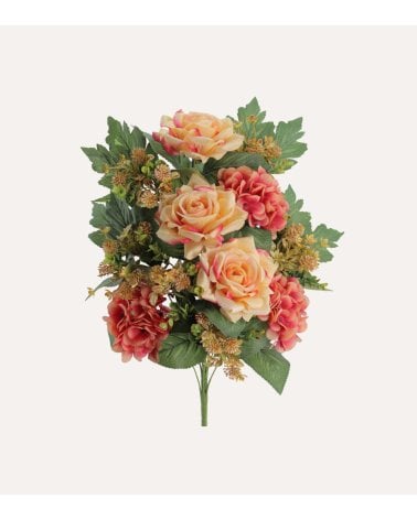 Palma Decorativa Hortensias y Rosas de Poliéster y Plástico