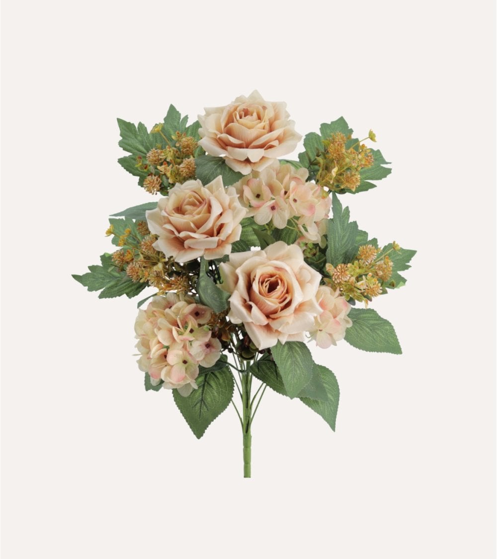 Palma Decorativa Hortensias y Rosas de Poliéster y Plástico