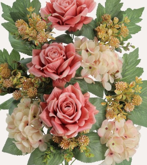 Palma Decorativa Hortensias y Rosas de Poliéster y Plástico