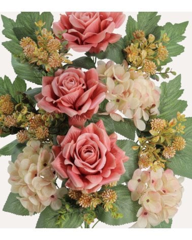 Palma Decorativa Hortensias y Rosas de Poliéster y Plástico