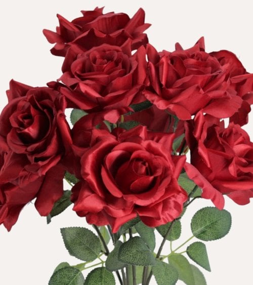 Ramo Decorativo Rosas y Hojas de Rosal de Plástico y Poliéster