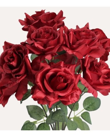 Ramo Decorativo Rosas y Hojas de Rosal de Plástico y Poliéster