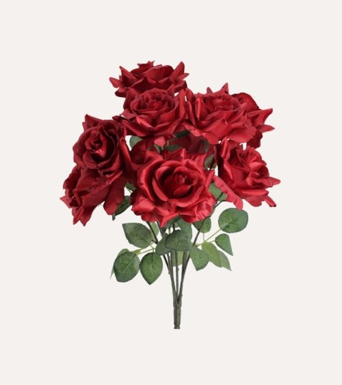 Ramo Decorativo Rosas y Hojas de Rosal de Plástico y Poliéster