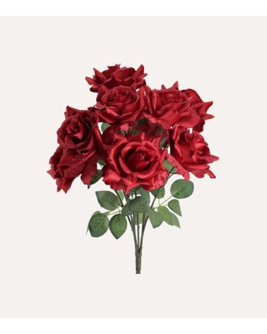 Ramo Decorativo Rosas y Hojas de Rosal de Plástico y Poliéster