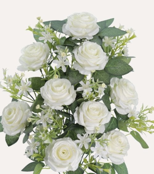 Palma Decorativa Rosas y Hojas de Rosal de Poliéster y Plástico