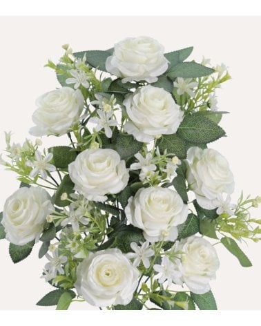 Palma Decorativa Rosas y Hojas de Rosal de Poliéster y Plástico