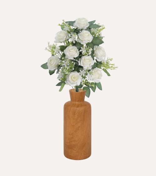 Palma Decorativa Rosas y Hojas de Rosal de Poliéster y Plástico