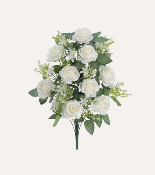 Palma Decorativa Rosas y Hojas de Rosal de Poliéster y Plástico