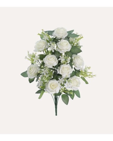 Palma Decorativa Rosas y Hojas de Rosal de Poliéster y Plástico