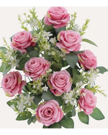 Palma Decorativa Rosas y Hojas de Rosal de Poliéster y Plástico