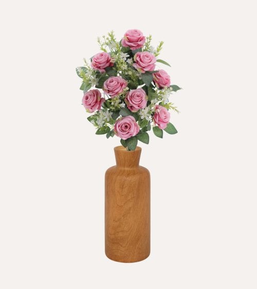 Palma Decorativa Rosas y Hojas de Rosal de Poliéster y Plástico