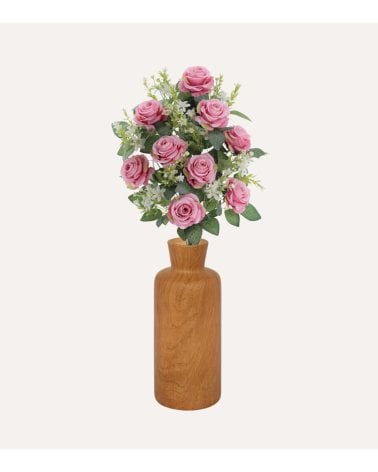 Palma Decorativa Rosas y Hojas de Rosal de Poliéster y Plástico