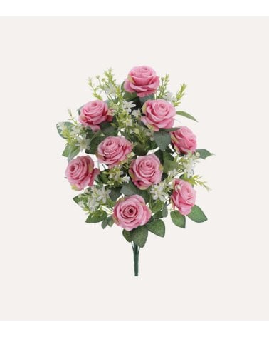 Palma Decorativa Rosas y Hojas de Rosal de Poliéster y Plástico