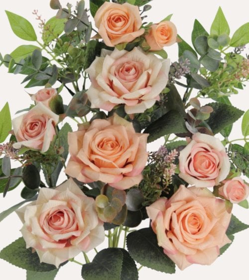 Palma Decorativa Rosas y Hojas de Rosal de Poliéster y Plástico