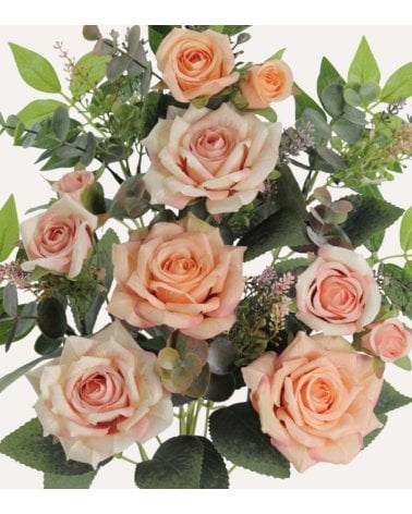 Palma Decorativa Rosas y Hojas de Rosal de Poliéster y Plástico