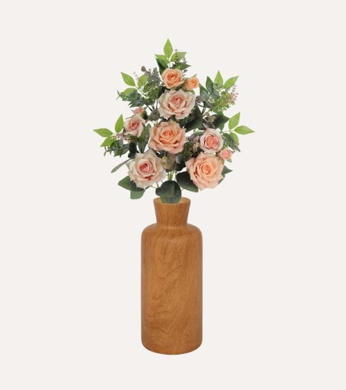 Palma Decorativa Rosas y Hojas de Rosal de Poliéster y Plástico