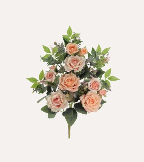 Palma Decorativa Rosas y Hojas de Rosal de Poliéster y Plástico
