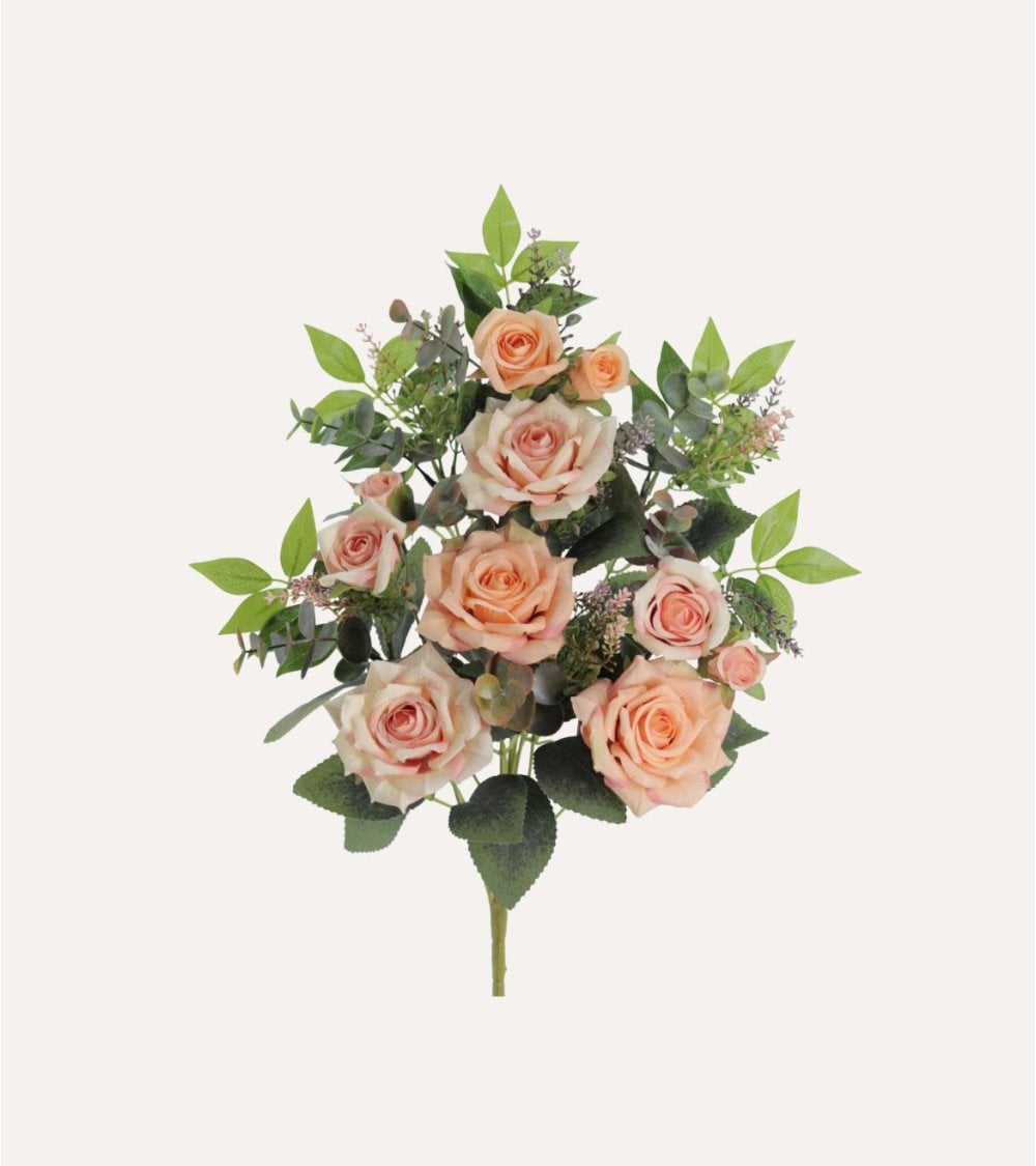 Palma Decorativa Rosas y Hojas de Rosal de Poliéster y Plástico