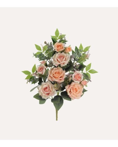 Palma Decorativa Rosas y Hojas de Rosal de Poliéster y Plástico