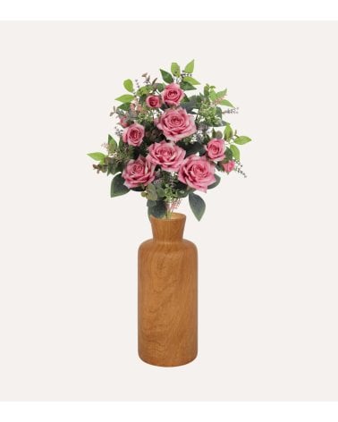 Palma Decorativa Rosas y Hojas de Rosal de Poliéster y Plástico
