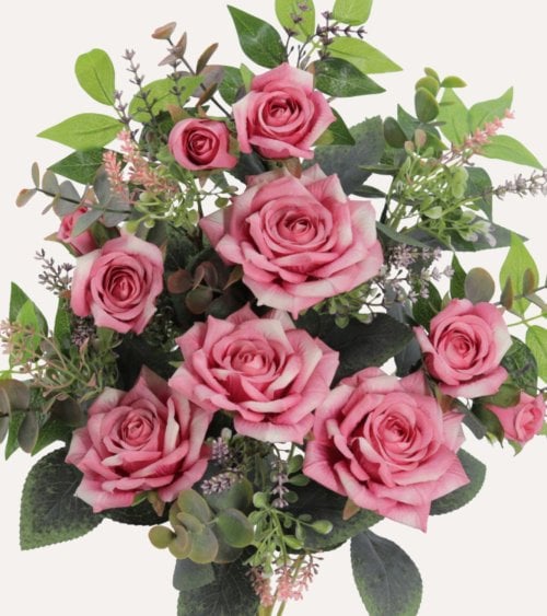 Palma Decorativa Rosas y Hojas de Rosal de Poliéster y Plástico