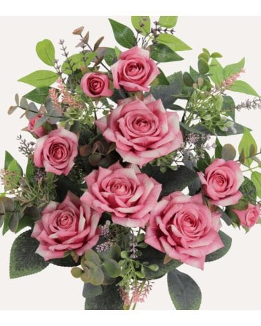 Palma Decorativa Rosas y Hojas de Rosal de Poliéster y Plástico