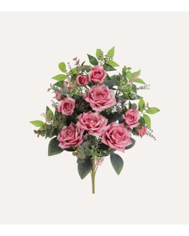 Palma Decorativa Rosas y Hojas de Rosal de Poliéster y Plástico