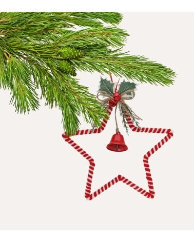 Colgante Estrella con Muérdago y Campana para Árbol Navideño