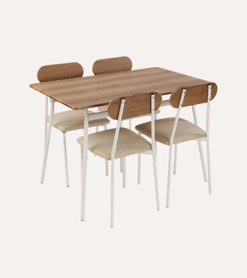 Set de 4 Sillas con Mesa de Comedor de Metal y MDF