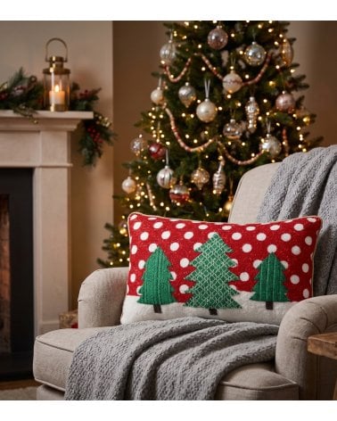 Cojín Decorativo con Árboles Navideños de Poliéster