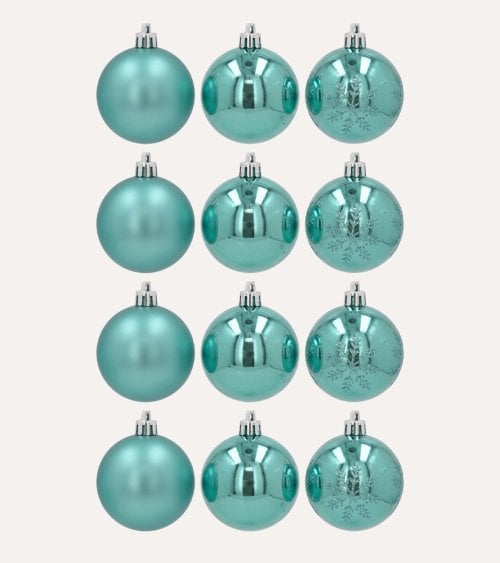 Set de 12 Bolas Lisas y con Copos de Nieve para Árbol
