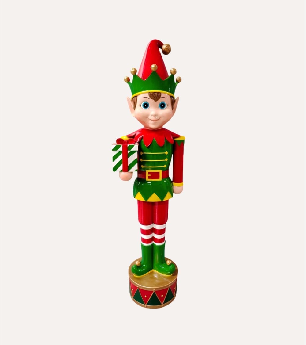 Figura Decorativa Elfo con Regalo Navideño de Poliresina