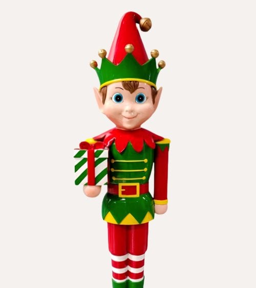 Figura Decorativa Elfo con Regalo Navideño de Poliresina