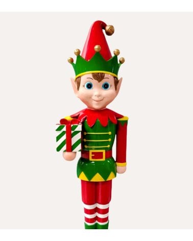 Figura Decorativa Elfo con Regalo Navideño de Poliresina