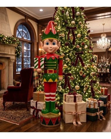 Figura Decorativa Elfo con Regalo Navideño de Poliresina