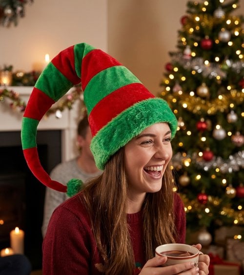 Gorro de Elfo Navideño con Rayas de Tejido