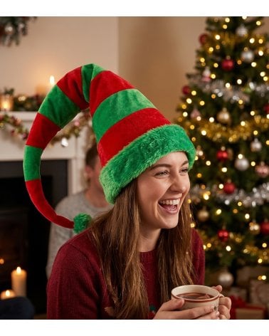 Gorro de Elfo Navideño con Rayas de Tejido
