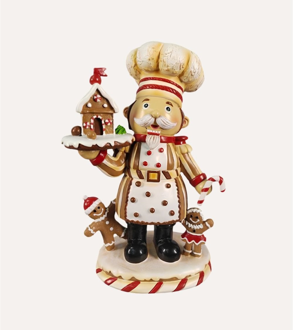 Figura Decorativa Cocinero Navideño con Bandeja