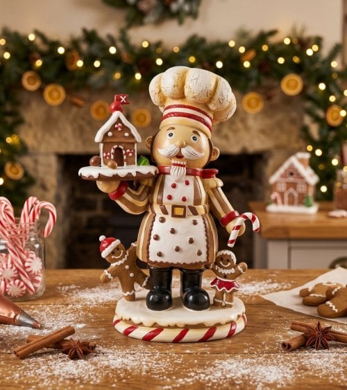 Figura Decorativa Cocinero Navideño con Bandeja
