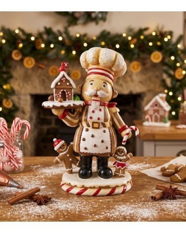Figura Decorativa Cocinero Navideño con Bandeja