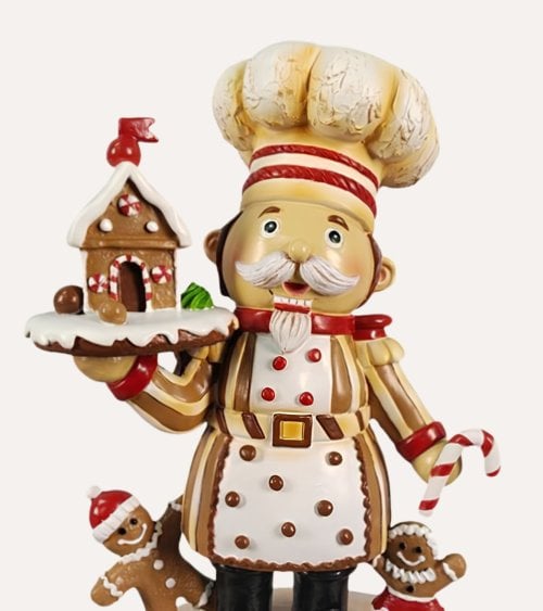 Figura Decorativa Cocinero Navideño con Bandeja