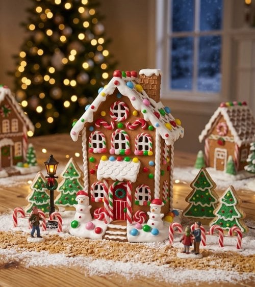 Figura Decorativa de Casa de Jengibre Navideña con Dulces