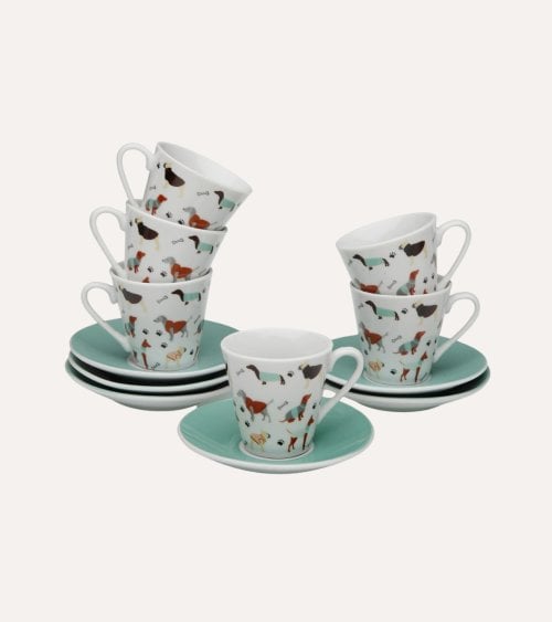 Set de 6 Tazas y Platos Amico para Café de Porcelana