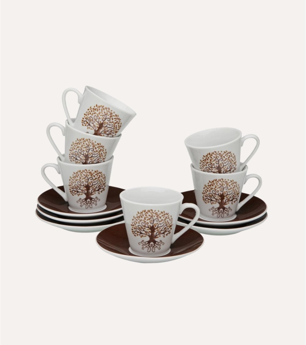 Set de 6 Tazas y Platos Gaia para Café de Porcelana