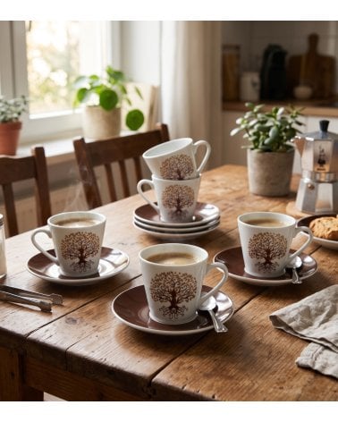 Set de 6 Tazas y Platos Gaia para Café de Porcelana