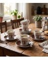 Set de 6 Tazas y Platos Gaia para Café de Porcelana