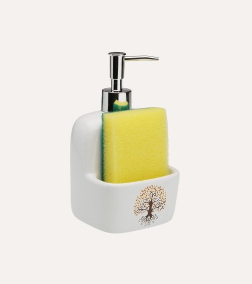 Dispensador de Jabón Gaia con Estropajo de Cerámica
